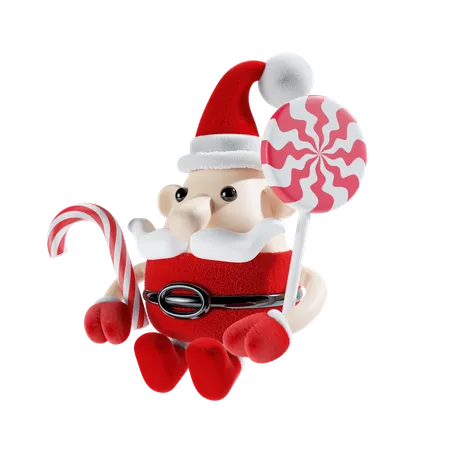Cute Santa Claus With Candy 3D Illustration