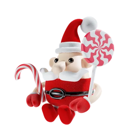 Cute Santa Claus With Candy  3D Illustration