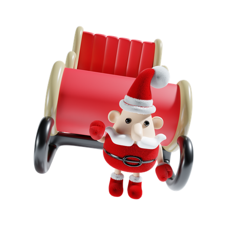 Cute Santa Claus With Carriage  3D Illustration