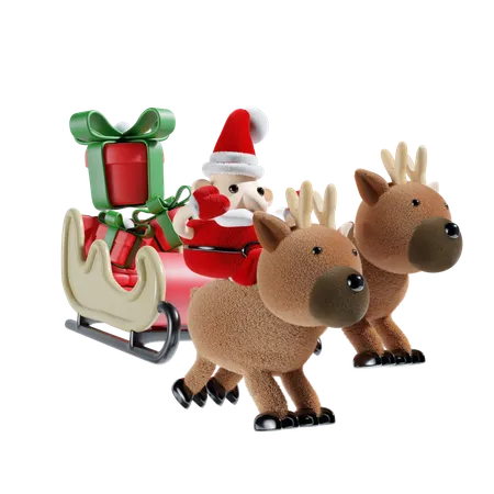 Cute Santa Claus With Carriage 3D Illustration