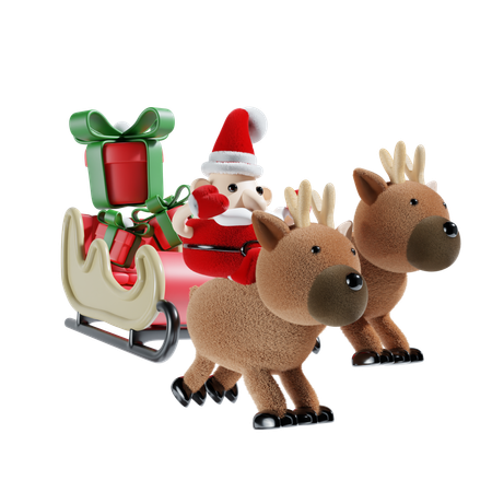 Cute Santa Claus With Carriage  3D Illustration