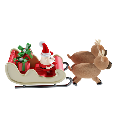 Cute Santa Claus With Carriage  3D Illustration