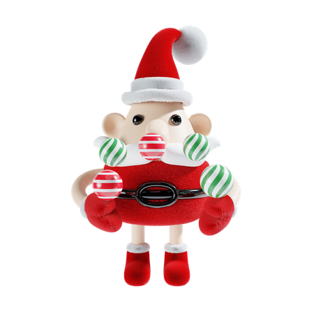 Cute Santa Claus With Christmas Ball  3D Illustration