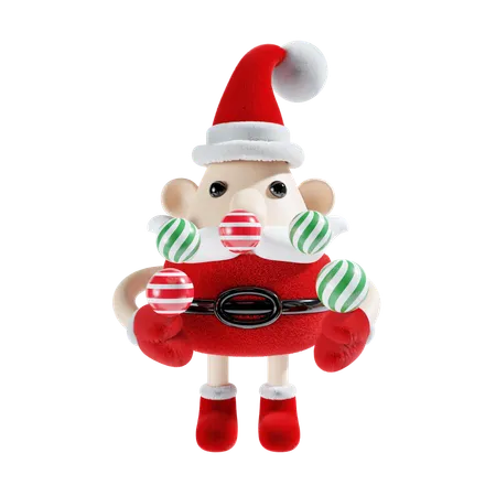 Cute Santa Claus With Christmas Ball  3D Illustration