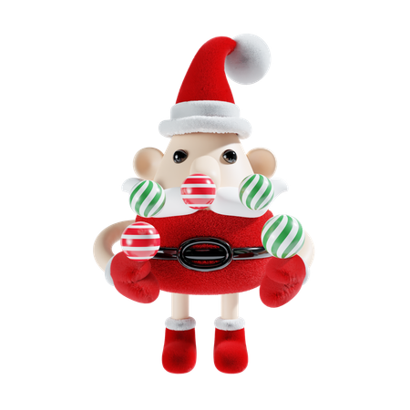 Cute Santa Claus With Christmas Ball  3D Icon
