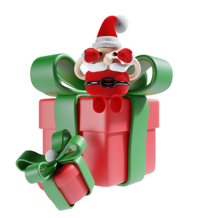 Cute Santa Claus With Christmas Gift  3D Illustration