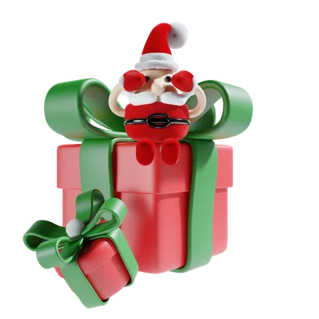 Cute Santa Claus With Christmas Gift  3D Illustration