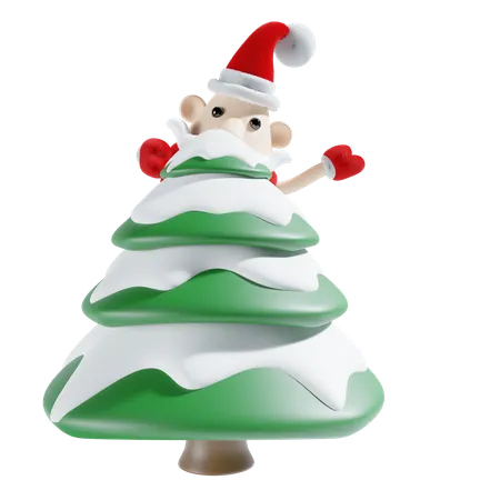 Cute Santa Claus With Christmas Tree  3D Illustration