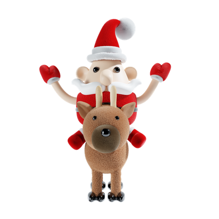 Cute Santa Claus With Deer  3D Illustration