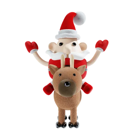 Cute Santa Claus With Deer 3D Illustration