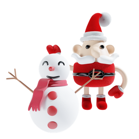 Cute Santa Claus With Snowman  3D Illustration