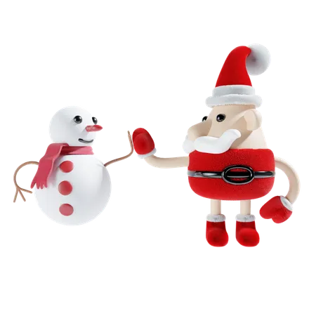 Cute Santa Claus With Snowman 3D Illustration