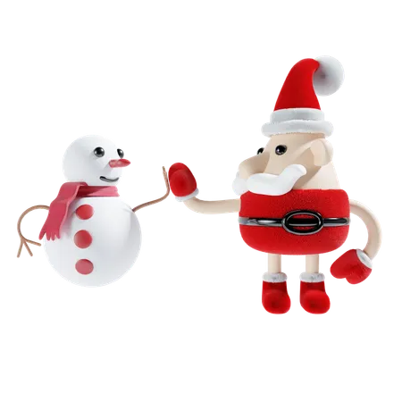 Cute Santa Claus With Snowman  3D Illustration