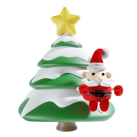 Cute Santa Claus With Tree  3D Illustration