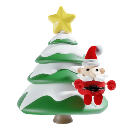 Cute Santa Claus With Tree 3D Illustration