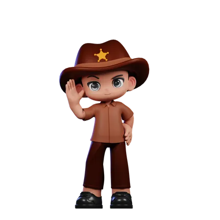 Cute Sheriff Doing Greeting  3D Illustration
