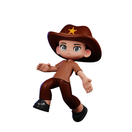 Cute Sheriff Doing Happy Jumping  3D Illustration