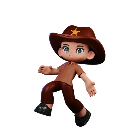 Cute Sheriff Doing Happy Jumping  3D Illustration