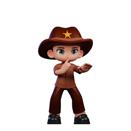 Cute Sheriff Doing Shhttt Pose  3D Illustration