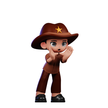 Cute Sheriff Doing Shouting Pose  3D Illustration