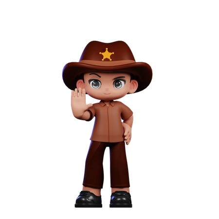 Cute Sheriff Doing Stop Sign  3D Illustration