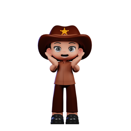 Cute Sheriff Doing Surprise Reacting Happily  3D Illustration