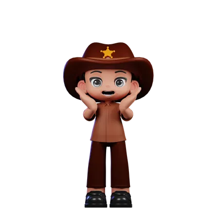 Cute Sheriff Doing Surprise Reacting Happily  3D Illustration