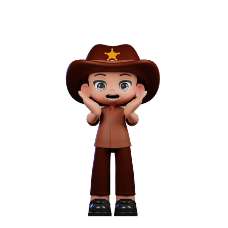 Cute Sheriff Doing Surprise Reacting Happily  3D Illustration