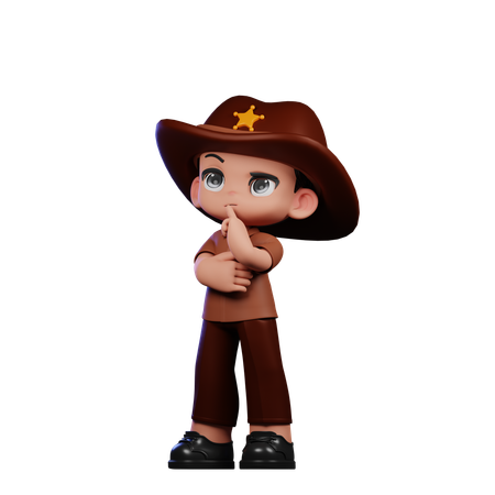 Cute Sheriff Doing Thinking Deeply  3D Illustration