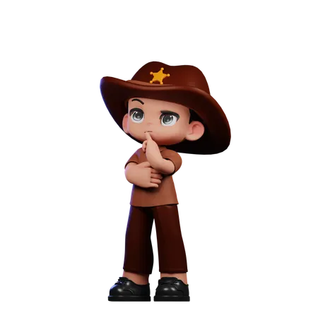 Cute Sheriff Doing Thinking Deeply  3D Illustration