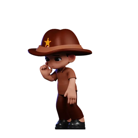 Cute Sheriff Giving Standing Sad Pose  3D Illustration