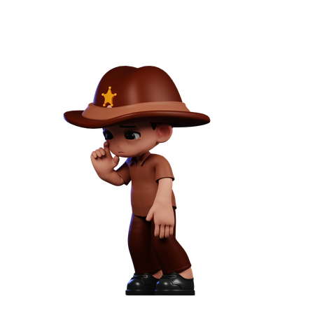 Cute Sheriff Giving Standing Sad Pose  3D Illustration