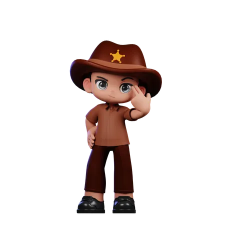Cute Sheriff Pointing at Him  3D Illustration