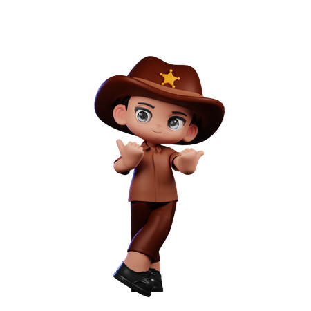 Cute Sheriff Pointing at Side  3D Illustration