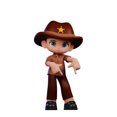 Cute Sheriff Pointing Down  3D Illustration