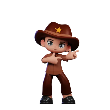 Cute Sheriff Pointing Left  3D Illustration
