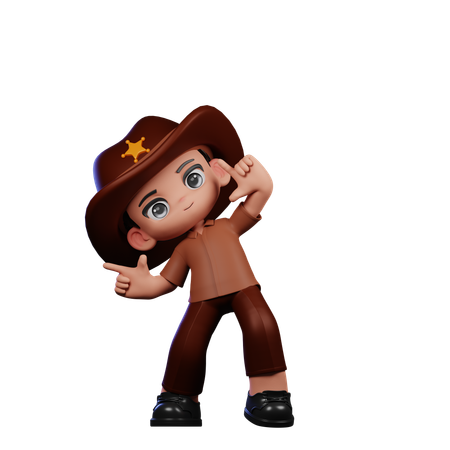 Cute Sheriff Pointing Right  3D Illustration
