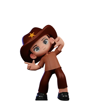 Cute Sheriff Pointing Right  3D Illustration