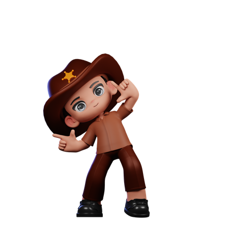 Cute Sheriff Pointing Right  3D Illustration