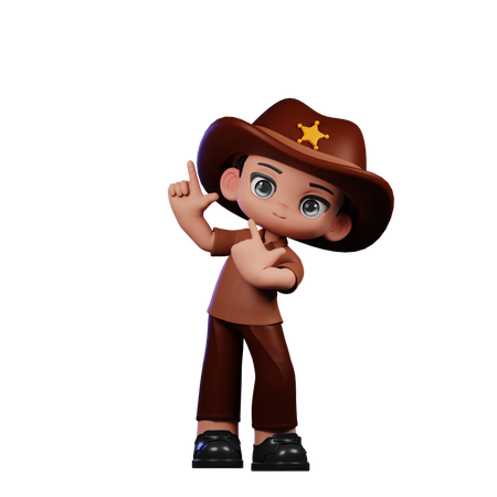 Cute Sheriff Pointing Up  3D Icon