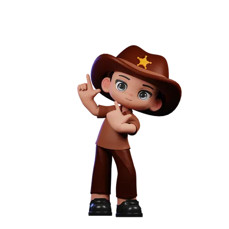 Cute Sheriff Pointing Up  3D Illustration