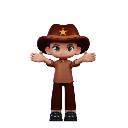 Cute Sheriff Showing Welcome  3D Illustration