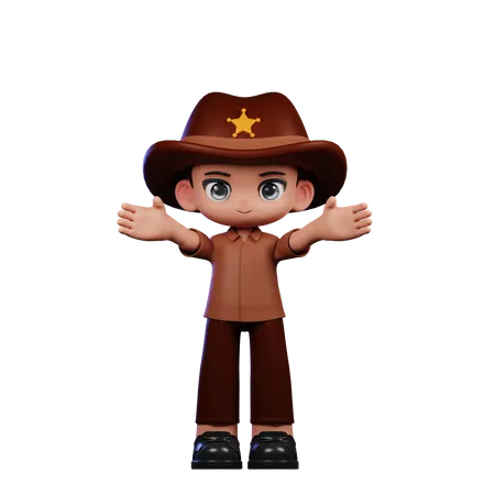Cute Sheriff Showing Welcome  3D Illustration