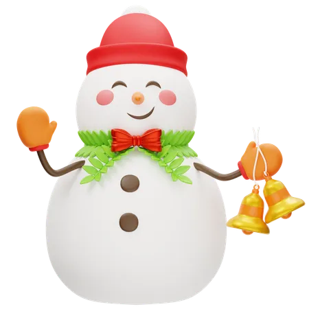 Cute Snowman Holding Bell  3D Icon
