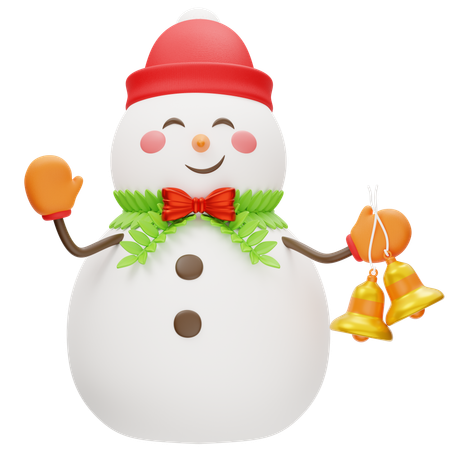 Cute Snowman Holding Bell  3D Icon