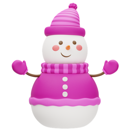 Cute Snowman Wearing A Pink Sweater  3D Icon