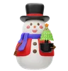 Cute Snowman With Christmas Pine Tree