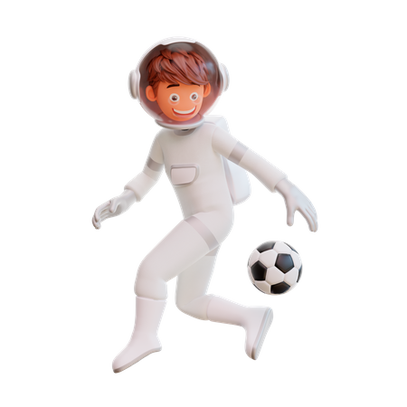 Cute spaceman astronaut playing football  3D Illustration