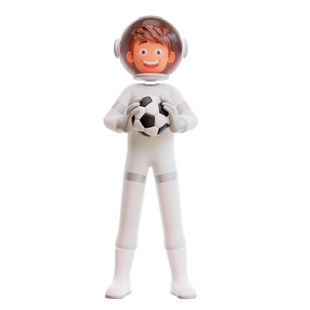 Cute spaceman astronaut playing football  3D Illustration