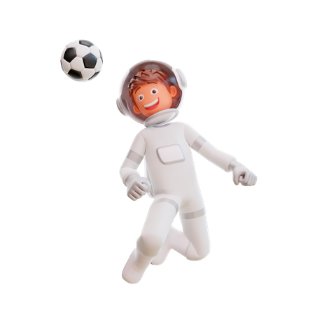 Cute spaceman astronaut playing football 3D Illustration